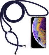 Four-Corner Anti-Fall transparante TPU mobiele telefoonhoes met lanyard voor iPhone X / XS (donkerblauw)