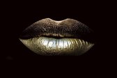 Glasschilderij - Gouden lippen - 80 x 120cm -  Schilderij fotokunst - Foto print op glas