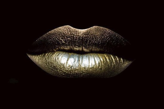 80 x 120 cm - Peinture sur verre - Lèvres dorées - Peinture d'art photo - Tirage photo sur verre