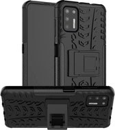Voor Motorola Moto G9 Plus Tyre Texture Shockproof TPU + PC beschermhoes met houder (zwart)
