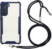 Voor Samsung Galaxy S21 + 5G acryl + kleur TPU schokbestendig hoesje met nekkoord (donkerblauw)