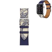 Voor Apple Watch Series 6 & SE & 5 & 4 40 mm / 3 & 2 & 1 38 mm zeefdruk patroon lederen horlogeband (blauw)