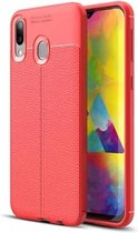 Litchi Texture TPU schokbestendig hoesje voor Galaxy M20 (rood)