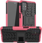 Voor Samsung Galaxy M51 Tyre Texture Shockproof TPU + PC beschermhoes met houder (roze)