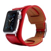 Kakapi voor Apple Watch 38 mm armbandstijl metalen gesp rundlederen horlogeband met connector (rood)