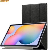 ENKAY ENK-8008 Drie opvouwbare zijden textuur PU-leer + pc Smart Case met houder voor Samsung Galaxy Tab S6 Lite P610 / P615 (zwart)