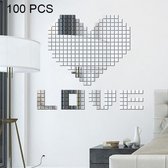 100 STKS Vierkante Kristallen Mozaïek Spiegel Acryl Stereo Muurstickers Creatieve Achtergrond Home Woonkamer Muursticker, Maat: 4 * 4 cm (Zilver)