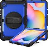 Voor Samsung Galaxy Tab S6 Lite P610 Schokbestendig Kleurrijk Siliconen + PC Beschermhoes met Houder & Schouderriem & Handriem & Pen Slot (Zwart Blauw)