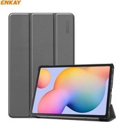 ENKAY ENK-8002 voor Samsung Galaxy Tab S6 Lite P610 / P615 PU-leer + plastic smartcase met drie-vouwbare houder (grijs)