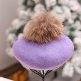 Dames retro pluche bal baret losse kasjmier beanie hoed, maat: one size (paars)-Geen
