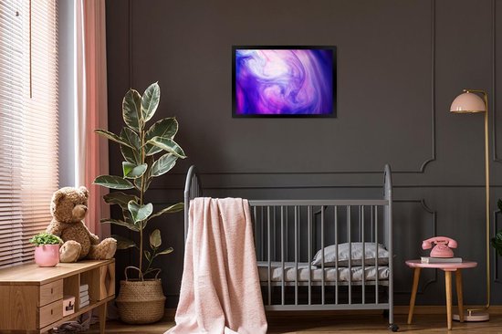 Photo encadrée - Colorants bleus et violets tourbillonnant dans un cadre photo liquide noir 60x40 cm - Affiche encadrée (Décoration murale salon / chambre)