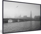 Fotolijst incl. Poster Zwart Wit- Zwart wit afbeelding van de Big Ben in Londen - 120x80 cm - Posterlijst
