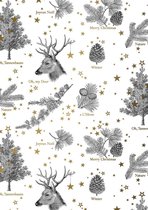 Wit Goud Kerst inpakpapier Oh my Deer- Breedte 70 cm - 200m lang