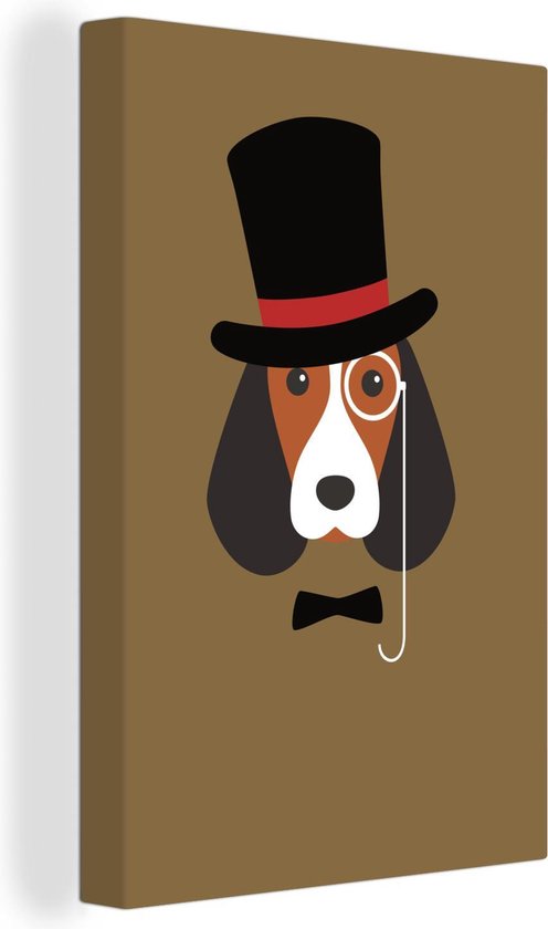 Un portrait d'un chien avec un chapeau haut de forme toile 20x30 cm - petit  - Tirage... | bol.com