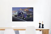 Canvas Schilderij Paars gekleurde Vrachtwagen - 90x60 cm - Wanddecoratie