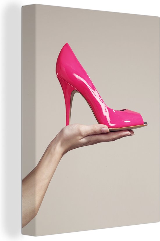 Chaussure rose avec une toile à talon haut 60x80 cm - Tirage photo sur  toile... | bol.com