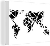 Canvas Wereldkaart - 80x60 - Wanddecoratie Wereldkaart - Geometrische vormen - Zwart - Wit