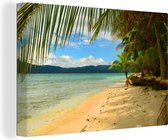 Canvas schilderij 140x90 cm - Wanddecoratie Strand en palmbomen bij de San Blas-eilanden bij Panama - Muurdecoratie woonkamer - Slaapkamer decoratie - Kamer accessoires - Schilderijen