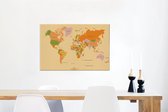 Canvas Wereldkaart - 90x60 - Wanddecoratie Wereldkaart - Kleurrijk - Trendy