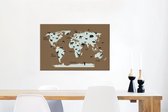 Canvas Wereldkaart - 60x40 - Wanddecoratie Wereldkaart - Dieren - Bruin