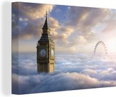 Canvas Schilderij De Big Ben en de London Eye komen boven de wolken uit - 90x60 cm - Wanddecoratie