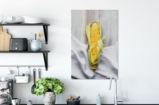 Maïs frais et bio avec un torchon de cuisine Toile 40x60 cm - Tirage photo sur toile (Décoration murale salon / chambre)