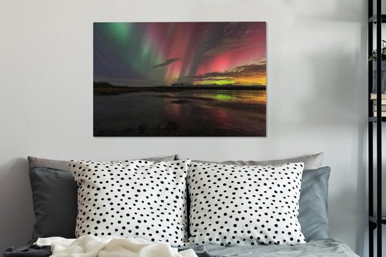Northern Lights in Iceland Canvas 80x60 cm - Tirage photo sur toile (Décoration murale salon / chambre)