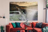 Canvas schilderij 180x120 cm - Wanddecoratie Zonsondergang bij de Gullfoss waterval in IJsland - Muurdecoratie woonkamer - Slaapkamer decoratie - Kamer accessoires - Schilderijen