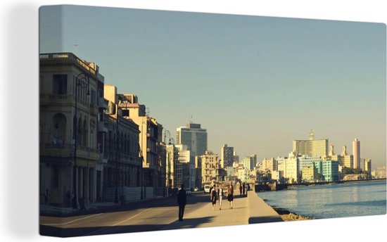 El Malecón leidt naar de haven van Havana Cuba Canvas 160x80 cm - Foto print op Canvas schilderij (Wanddecoratie woonkamer / slaapkamer)