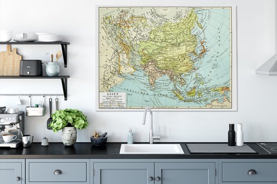 Carte du monde classique Asie - 120x90 cm - Toile