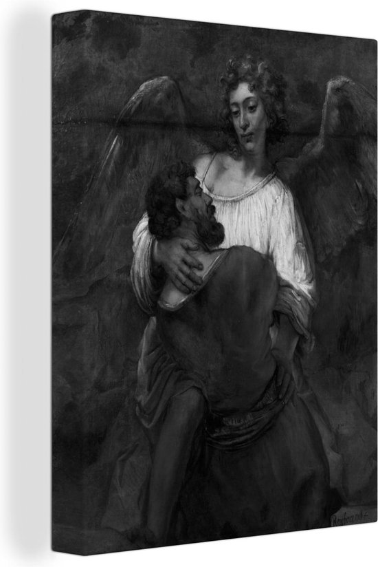 Canvas Schilderij Jakob worstelend met de engel - Rembrandt van Rijn - 60x80 cm - Wanddecoratie