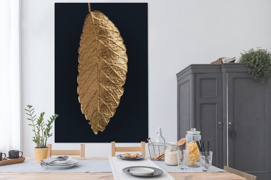 Suspension feuille d'or sur fond noir toile 2cm 120x180 cm - Tirage photo sur toile (Décoration murale salon / chambre) XXL / Groot format!