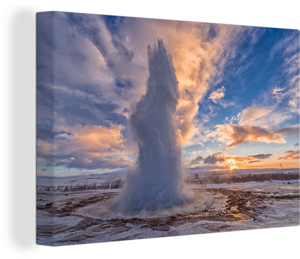 Canvas Schilderij Uitbarsting van Strokkur geiser in IJsland - 120x80 cm - Wanddecoratie