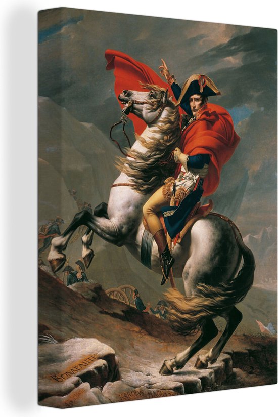 Canvas Schilderij Napoleon steekt de Grote St.-Bernardpas over - Schilderij van Jacques-Louis David - 60x80 cm - Wanddecoratie