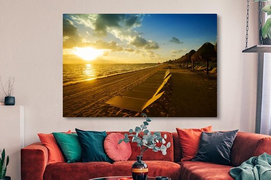Canvas schilderij 150x100 cm - Wanddecoratie Cancun strand Mexico - Muurdecoratie woonkamer - Slaapkamer decoratie - Kamer accessoires - Schilderijen op canvas