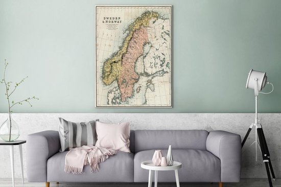 Carte ancienne de la Suède et de la Norvège 120x160 cm - Tirage photo sur toile (Décoration murale salon / chambre) XXL / Groot format!