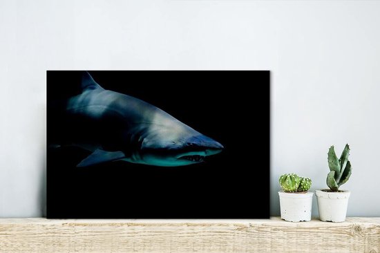 Canvas schilderij 30x20 cm - Wanddecoratie Haai - Macro - Water - Muurdecoratie woonkamer - Slaapkamer decoratie - Kamer accessoires - Schilderijen op canvas
