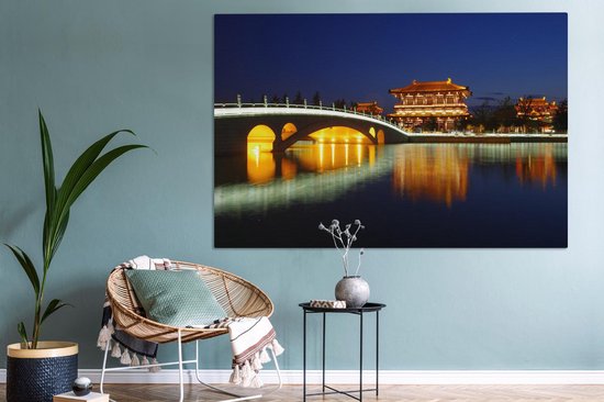 Peinture sur toile 150x100 cm - Décoration murale Datang Xian la nuit - Décoration murale salon - Décoration chambre - Accessoires chambre - Peintures