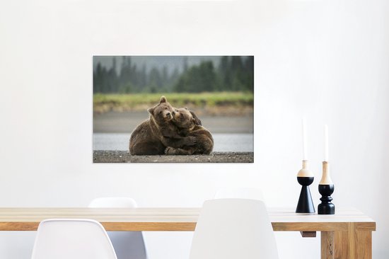 Jouer grizzlis toile 2cm 90x60 cm - impression photo sur toile peinture (Décoration murale salon / chambre à coucher) / Animaux sauvages Peintures Toile