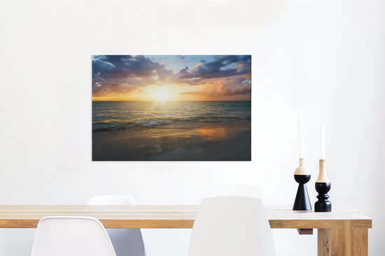 Coucher de soleil sur la mer de Jamaïque toile 2cm 60x40 cm - Tirage photo sur toile (Décoration murale salon / chambre) / Mer et plage