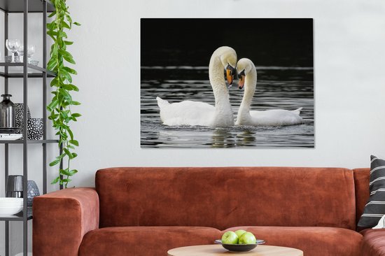 Deux cygnes câlins 120x90 cm - Tirage photo sur toile (Décoration murale salon / chambre) / Peintures sur toile animaux sauvages