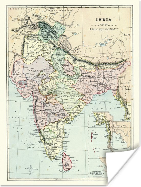 Carte ancienne de papier affiche de l'Inde