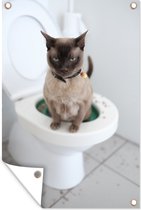 Tuindecoratie Een Burmees kat zit op het toilet - 40x60 cm - Tuinposter - Tuindoek - Buitenposter