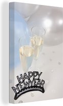 Canvas Schilderij Happy New Year met champagne en ballonnen - 80x120 cm - Wanddecoratie