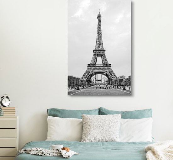 Zwart- Photo Wit de la Tour Eiffel 120x180 cm - Tirage photo sur toile (Décoration murale salon / chambre) XXL / Groot format!