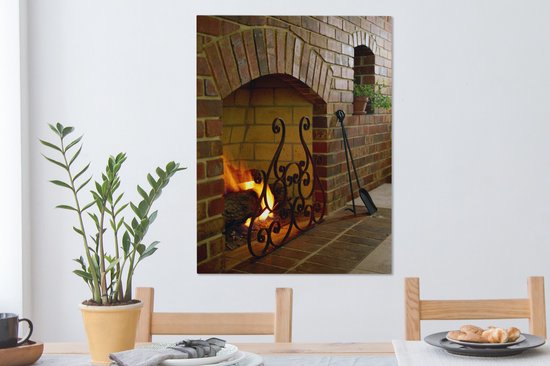 Feu dans une cheminée 60x80 cm - Tirage photo sur toile (Décoration murale salon / chambre)