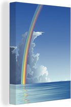 Canvas Schilderij Een illustratie van een regenboog boven de zee - 60x80 cm - Wanddecoratie