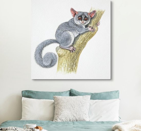 Illustration d'un tarsier gris 120x160 cm - Tirage photo sur toile (Décoration murale salon / chambre) XXL / Groot format!