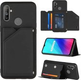 Voor OPPO Realme C3 Skin Feel PU + TPU + PC Achterkant Schokbestendig hoesje met kaartsleuven & houder & fotolijst (zwart)