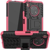 Voor Huawei Enjoy 20 Plus 5G / Y9a Bandentextuur Schokbestendig TPU + pc-beschermhoes met houder (roze)